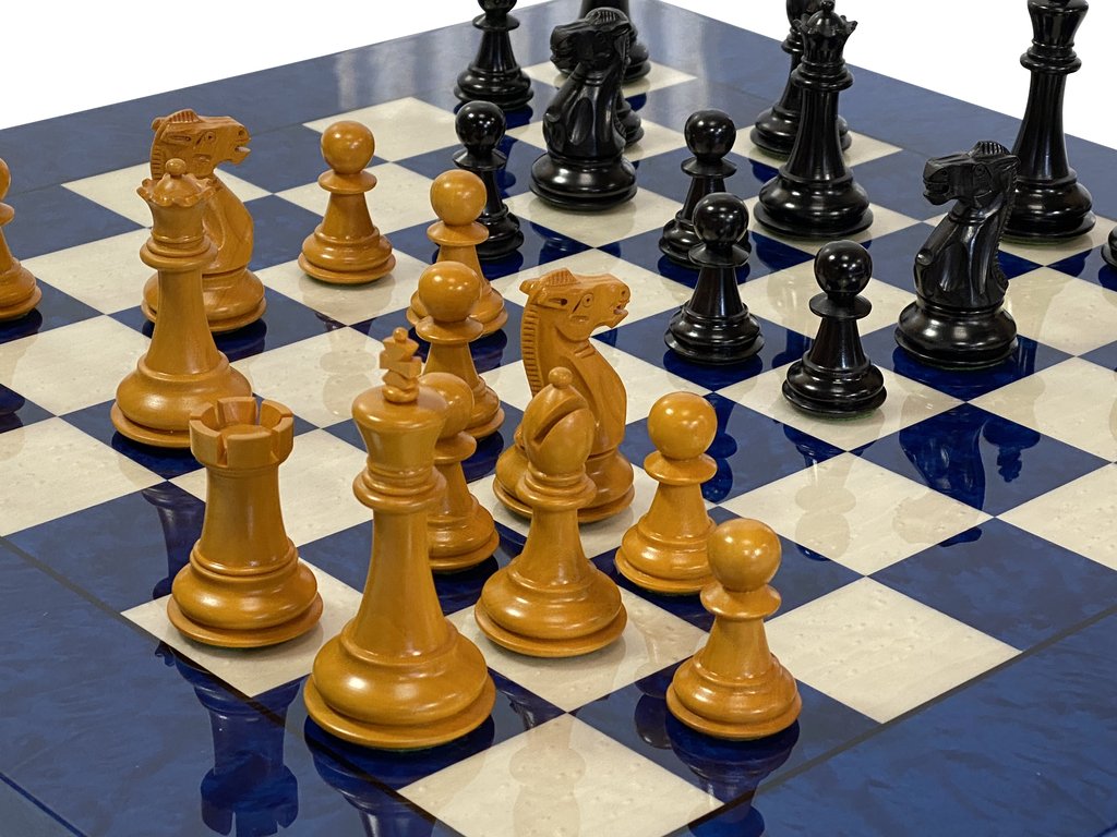 Standard Club Plastic Chess Set Blue & Ivory Pieces 3.75 King