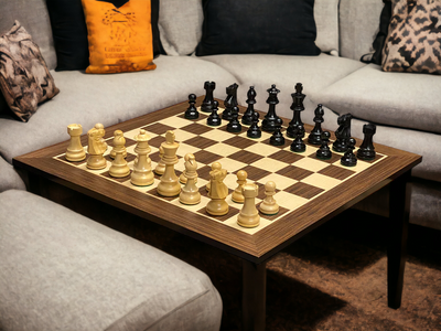 4" British Black Chess Pieces, 20" Wenge Chess Board, Vinyl Chess Box - Official Staunton™ 