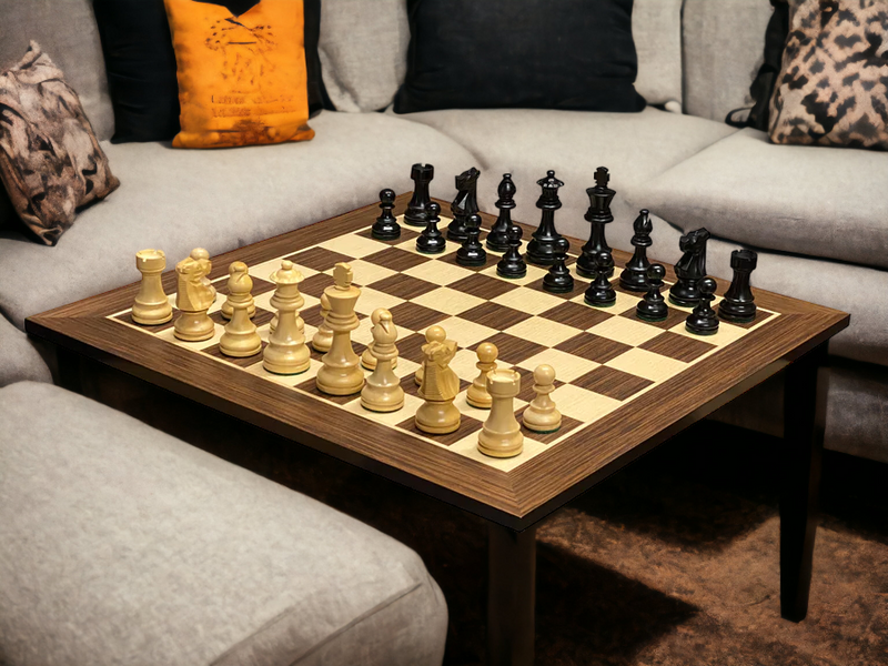 4" British Black Chess Pieces, 20" Wenge Chess Board, Vinyl Chess Box - Official Staunton™ 
