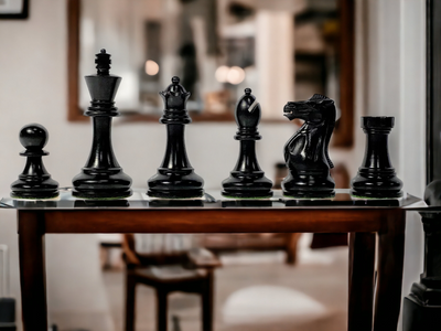 Stallion Black Chess Pieces, 19" Mahogany Chess Board & Mahogany Box - Official Staunton™ 