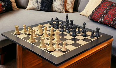 Old English Black Pieces, 20" Standard Anegre Chessboard & Vinyl Box - Official Staunton™ 