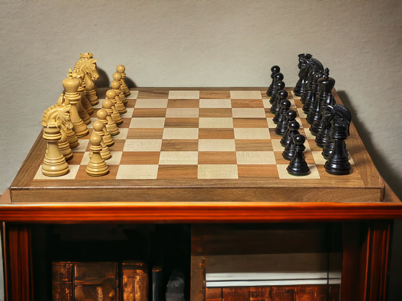 Imperial Boxwood Ebonised Chess Pieces, 20" Acacia Board & Vinyl Box - Official Staunton™ 