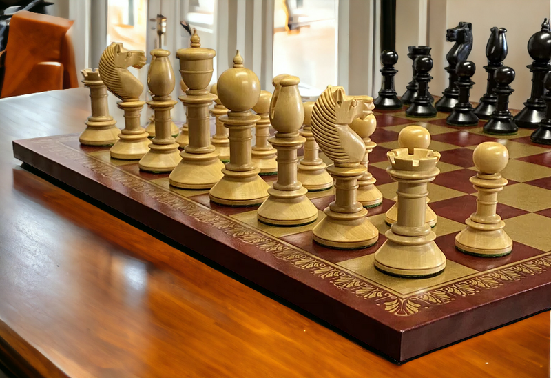 Italian Rosso Board with Calvert Chess Pieces with Vinyl Box - Official Staunton™ 