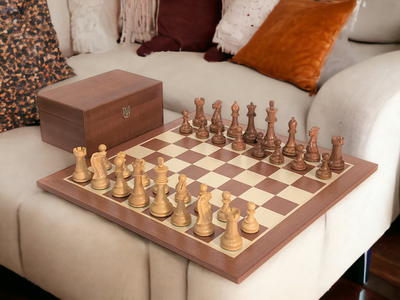 Acacia Winchester Chess Pieces, Mahogany Chessboard & Box - Official Staunton™ 