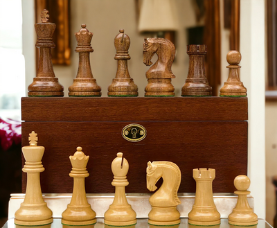 Leningrad Acacia Chess Pieces & Mahogany Box - Official Staunton™ 