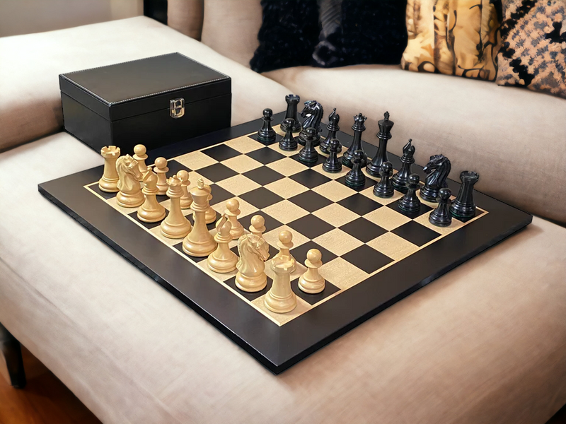 Craftsman Ebony Chess Pieces, 20" Standard Chess Board & Vinyl Box - Official Staunton™ 