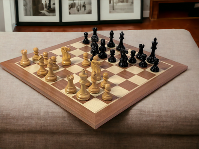 Stallion Black Chess Pieces, 19" Mahogany Chess Board & Mahogany Box - Official Staunton™ 