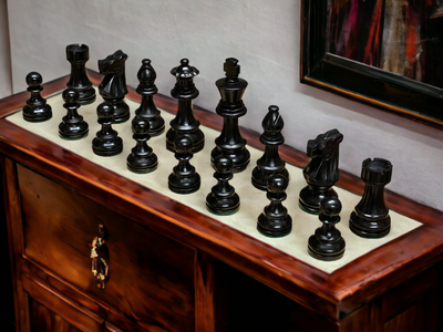 4" British Black Chess Pieces, 20" Wenge Chess Board, Vinyl Chess Box - Official Staunton™ 