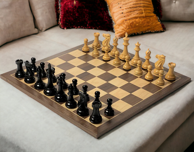 3.5" Stallion Black Chessmen 19" Walnut Chess Board & Vinyl Box - Official Staunton™ 