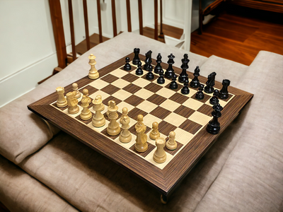 4" British Black Chess Pieces, 20" Wenge Chess Board, Vinyl Chess Box - Official Staunton™ 