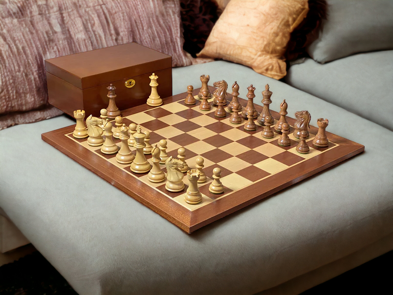 Queens Gambit Acacia Pieces 19" Mahogany Chessboard & Box - Official Staunton™ 