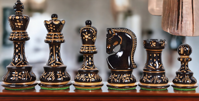 Artistic Burnt Russian Chess Pieces - Official Staunton™ 