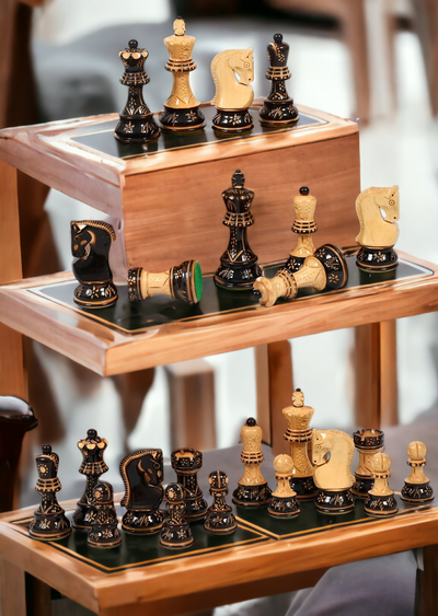 Artistic Burnt Russian Chess Pieces - Official Staunton™ 