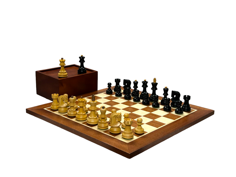 3" Russian Zagreb Ebonised Chess Pieces 15.75" Mahogany Board & Box - Official Staunton™ 