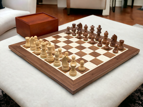 
  
	
    
	
    15.75" Walnut Chess Board, 3" Classic Acacia Pieces & Box