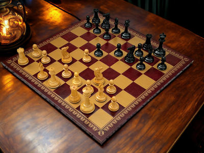 1850 London Chessmen Italian Retro Chessboard and Slide Top Box - Official Staunton™ 