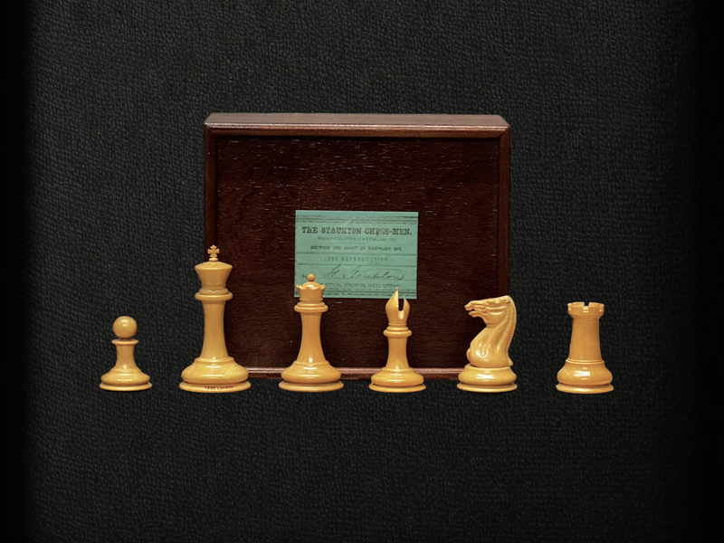 1850 London Chessmen Italian Retro Chessboard and Slide Top Box - Official Staunton™ 