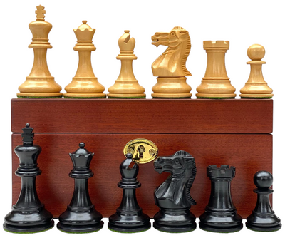 Elite Staunton Black Chess Pieces & Mahogany Box - Official Staunton™ 