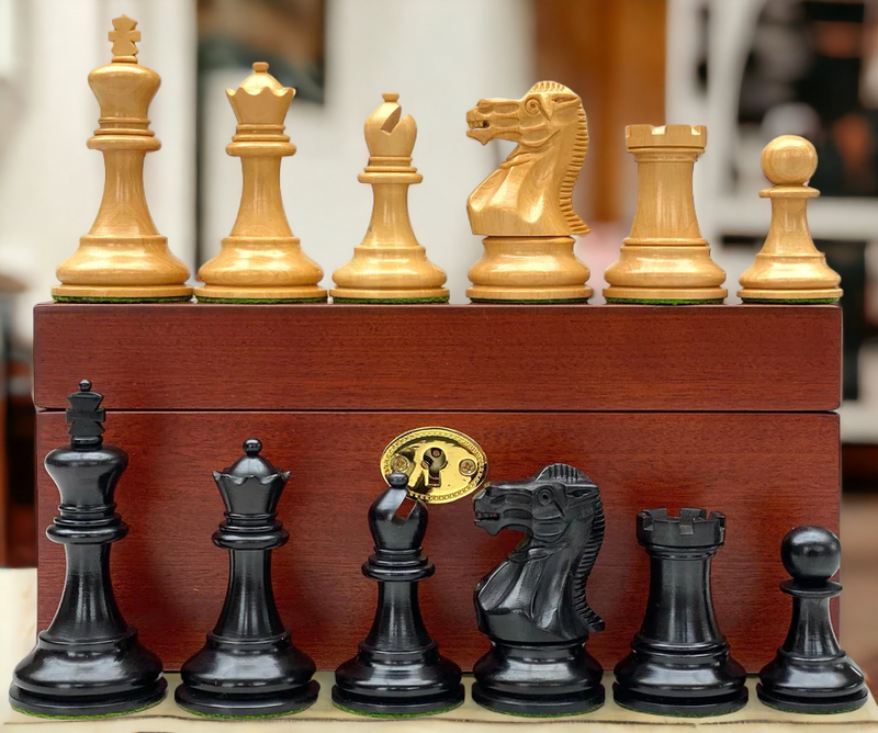 Elite Staunton Black Chess Pieces & Mahogany Box - Official Staunton™ 