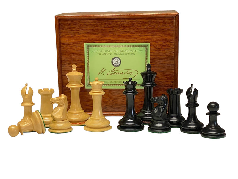 3.5 Inch DropJaw Ebony Chess Set & Mahogany Slide Box - Official Staunton™ 