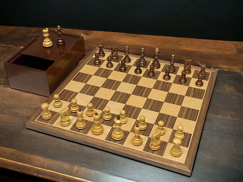 2.6" Zagreb Rosewood Walnut Chess Set & Slide Top Box - Official Staunton™ 