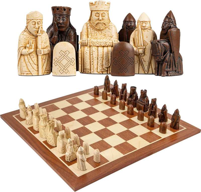 Isle of Lewis Large Chess Pieces, 19" Mahogany Board - Official Staunton™ 