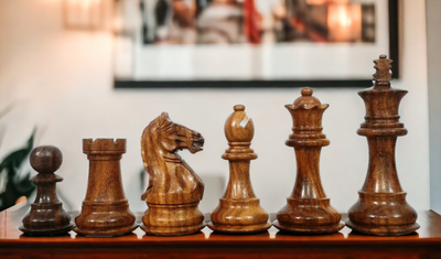 3.25" Queens Gambit Supreme Fierce Knight Acacia Chess Pieces - Official Staunton™ 