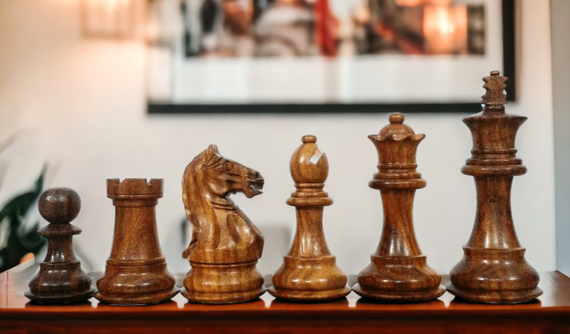 3.25" Queens Gambit Supreme Fierce Knight Acacia Chess Pieces - Official Staunton™ 