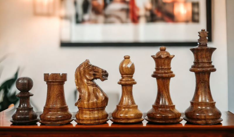 3.5" Queens Gambit Supreme Fierce Knight Acacia Chess Pieces - Official Staunton™ 