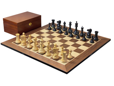 4" Ebonised Collector Chess Pieces 21"Wenge Chess Board & Mahogany Box - Official Staunton™ 