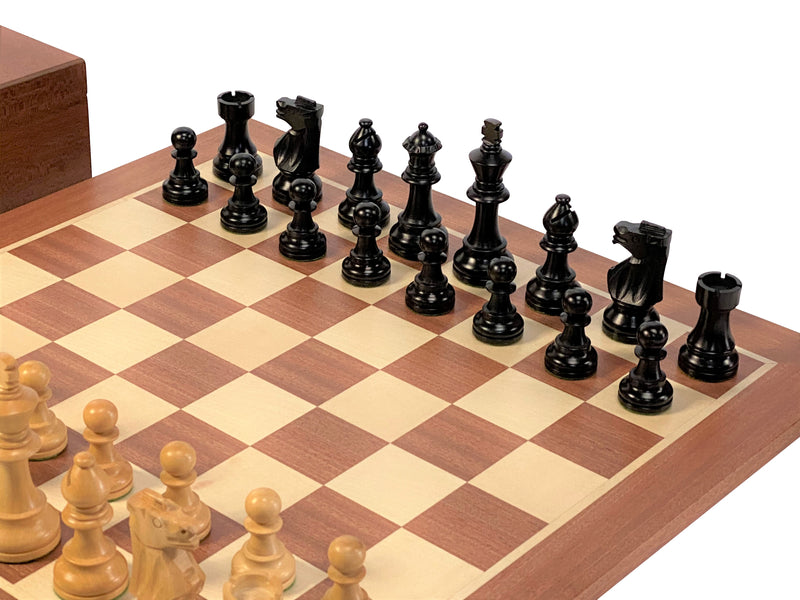 British Black Mahogany Chess Set & Mahogany Box - Official Staunton™ 