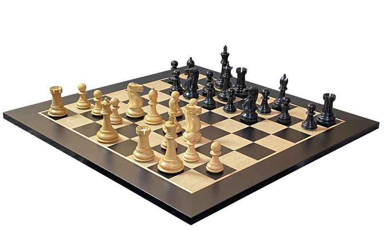 Old English Black Pieces, 20" Standard Anegre Chessboard & Vinyl Box - Official Staunton™ 