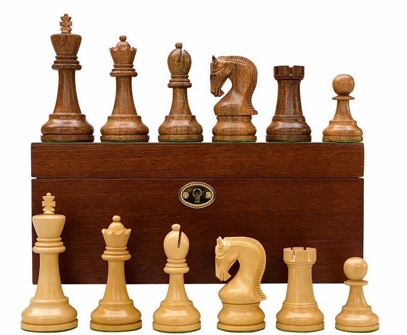 Leningrad Acacia Chess Pieces & Mahogany Box - Official Staunton™ 