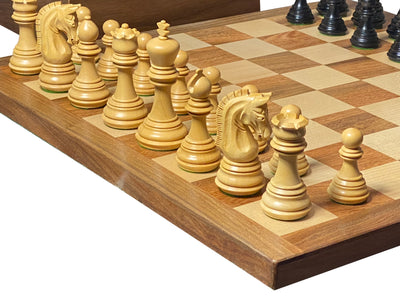 Imperial Boxwood Ebonised Chess Pieces, 20" Acacia Board & Vinyl Box - Official Staunton™ 