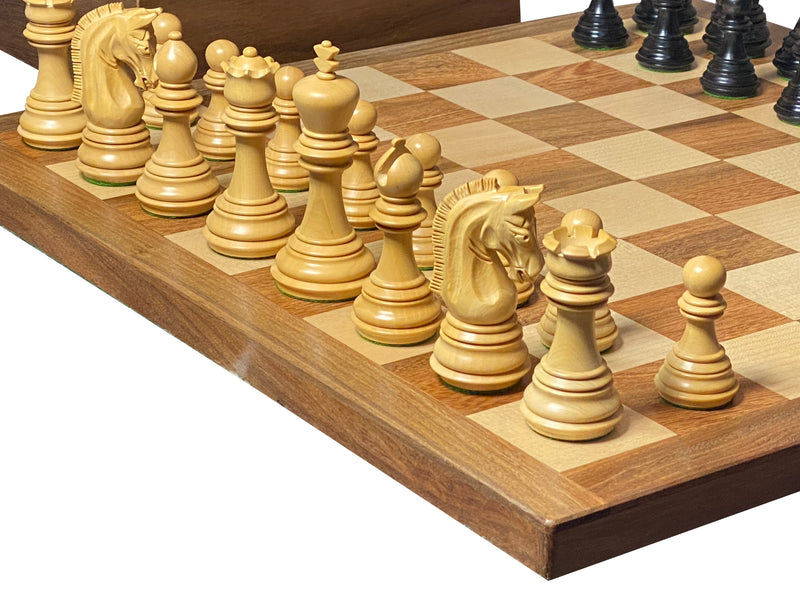 Imperial Boxwood Ebonised Chess Pieces, 20" Acacia Board & Vinyl Box - Official Staunton™ 
