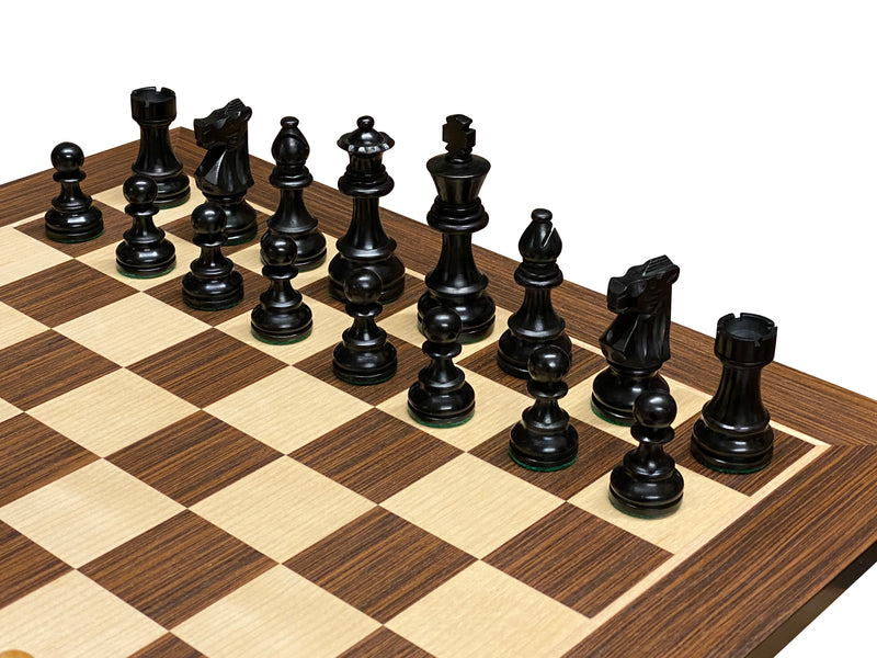 4" British Black Chess Pieces, 20" Wenge Chess Board, Vinyl Chess Box - Official Staunton™ 