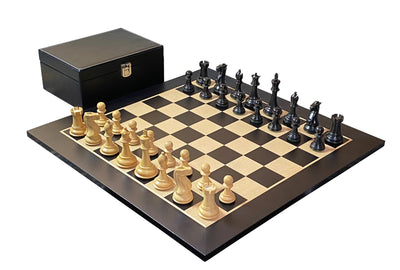 Old English Black Pieces, 20" Standard Anegre Chessboard & Vinyl Box - Official Staunton™ 