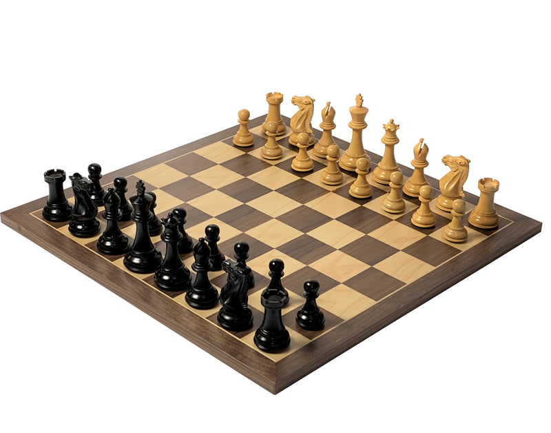 3.5" Stallion Black Chessmen 19" Walnut Chess Board & Vinyl Box - Official Staunton™ 