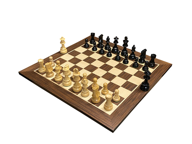 4" British Black Chess Pieces, 20" Wenge Chess Board, Vinyl Chess Box - Official Staunton™ 