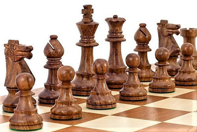 4” British Acacia & Boxwood Chess Pieces - Official Staunton™ 