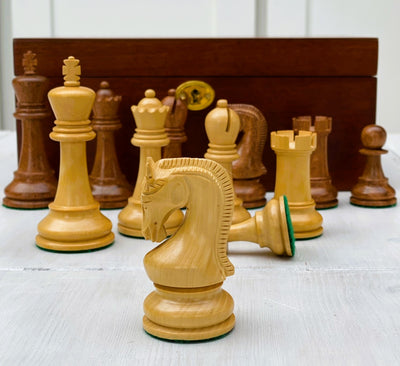 Leningrad Acacia Chess Pieces & Mahogany Box - Official Staunton™ 