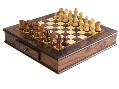 Italian Walnut Drawer Cabinet and Acacia Staunton Chessmen - Official Staunton™ 