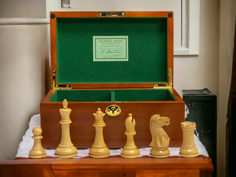 1925 Old English Staunton Acacia Chess Pieces & Mahogany Box - Official Staunton™ 