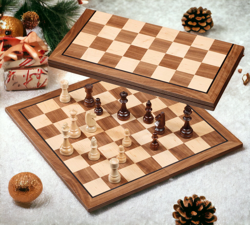 46cm Maple and Walnut Folding Chess Set - Official Staunton™ 