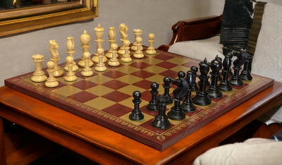 Italian Eco Leather Board with Calvert Boxwood & Black Chess Pieces - Official Staunton™ 