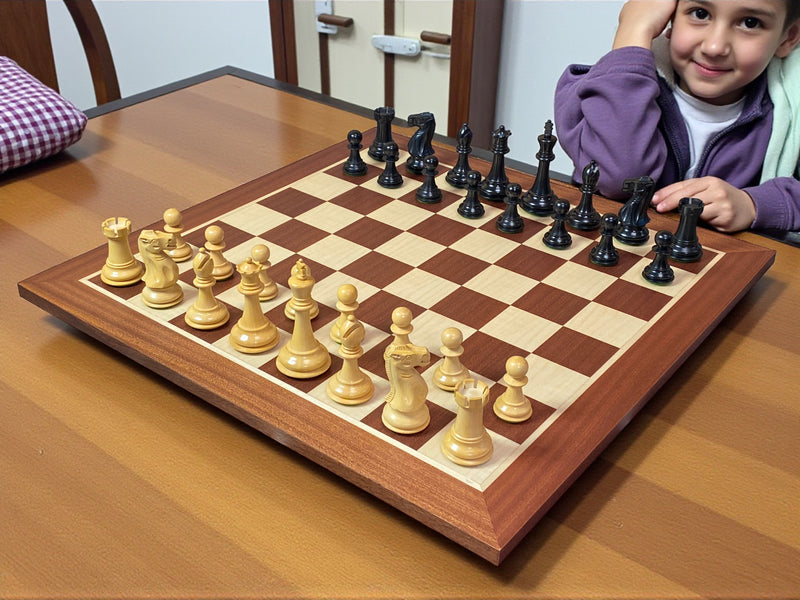 Old English Black and Mahogany Chess Set & Box