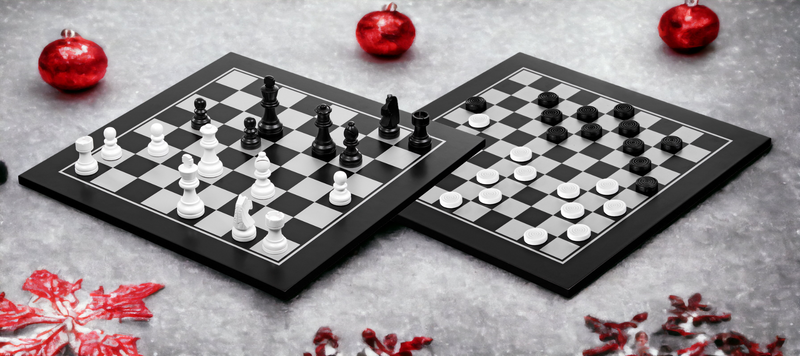 Black Silver Entry Level Chess and Draughts Set - Official Staunton™ 