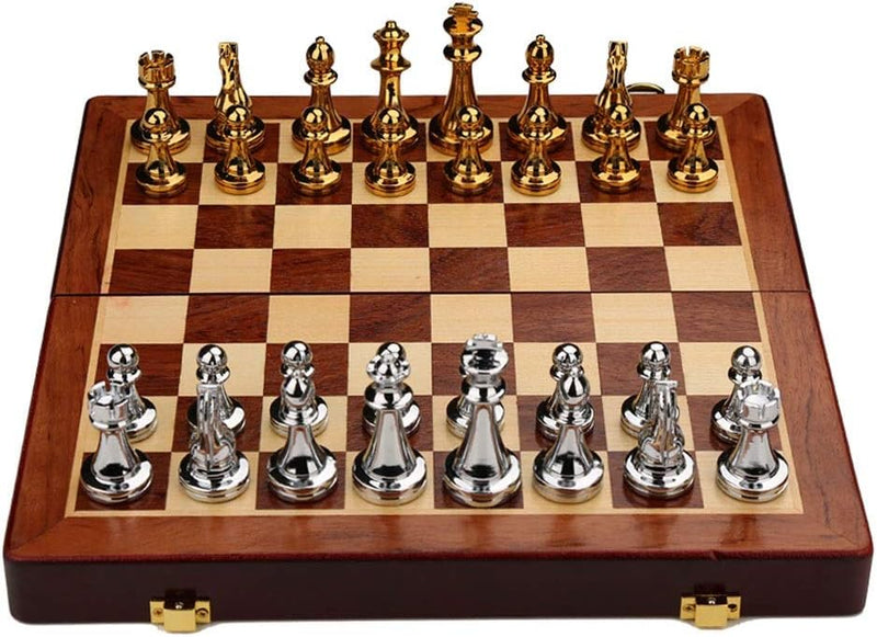 12-Inch Folding Wooden Chess Set with Metal Staunton Pieces
