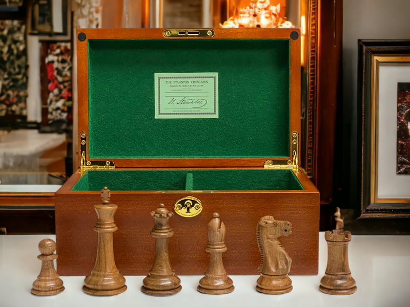 1925 Old English Staunton Acacia Chess Pieces & Mahogany Box - Official Staunton™ 