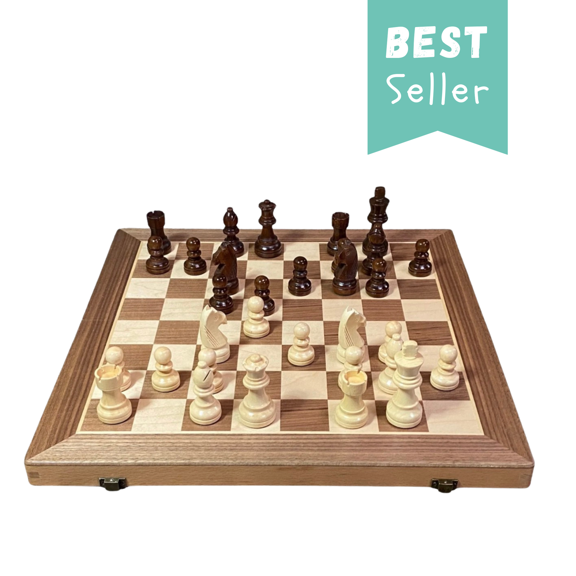 15" Walnut Folding Economy Chess and Checkers Set